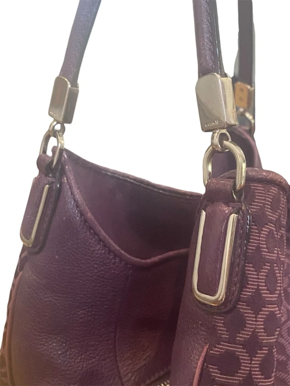 Coach Purple Madison Phoebe Signature Needlepoint Jacquard  & Leather Op Art Bag - Picture 7 of 12